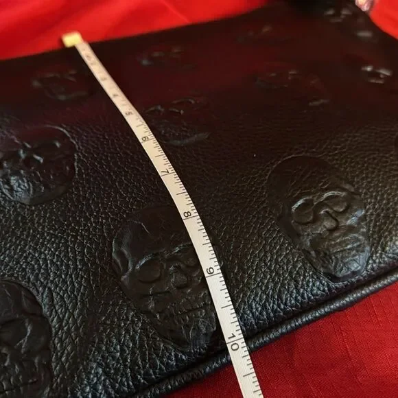 Impeller Black Skull Embossed italian leather crossbody Bag